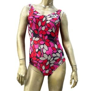 VINTAGE ANITA euro one-piece bathing suit multicolor Leaf Pattern size 8 Austria
